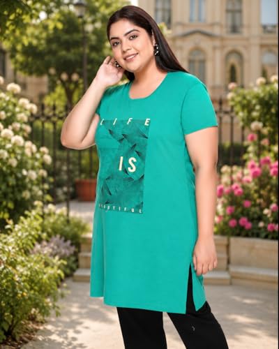 Image of In Love Women's Printed Cotton Plus Size Longline T-Shirt with Pockets | Cotton fabric - soft longline T-shirt with easy plus-size fit