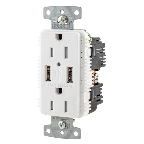 Hubbell USB15A5W USB Charger Type A. USB Charger Outlet in White