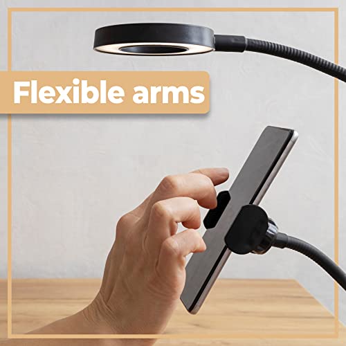 Retoo LED Ringlicht mit Stativ Selfie-Licht, Selfie-Lampe Schwanenhals Klemmlampe Handy Selfie Ring Licht Tisch Ringleuchte Live-Stream Makeup Fotografie YouTube Vlogs Dimmbare Tischringlicht 4'