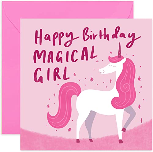 Old English Co. Unicorn Card For Birthday - Painted Botanical Wildlife Card - Birthday Unicorn Greeting Card For Daughter, Sister, Mum, Nan - Birthday Card For Her Blank Inside