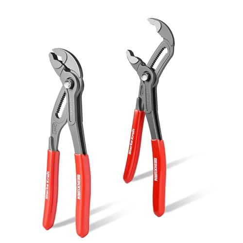 Image of GEINXURN 7-Inch Water Pump Pliers, 2PCS Groove Joint Pliers V-Jaw with 17-Position Push-Lock, Fast Adjustable Slip Joint Pliers Set for Plumbing, Home Repair, and Pipe Fittings