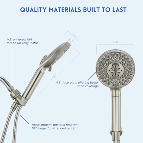 Ryamen RDRM9040BN Filtered Shower Head With Handheld,Brushed Nickel High Pressure 9 Spray Mode Showerhead With Hose,Bracket And Minerals Stones Replacement Filters For Hard Water,Anti-Clog & Powerful To Clean thumb #7