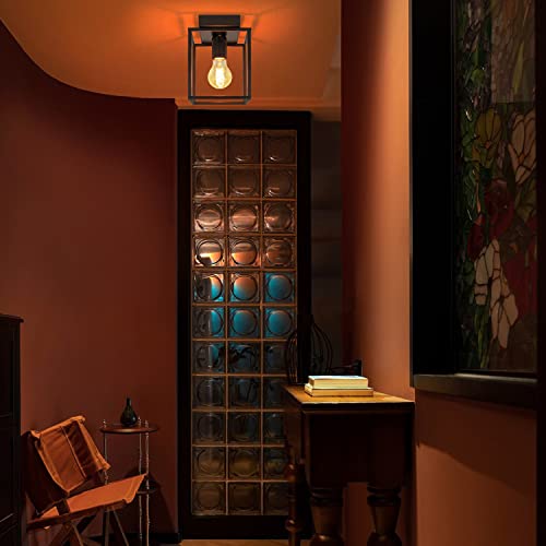 Homefire Ceiling Light E27 Ceiling Light Retro Black Industrial Kitchen Lamp for Bedroom Living Room Vintage Lamp Made of Metal Ceiling Lighting for Hallway Kitchen Dining Room - Image 2