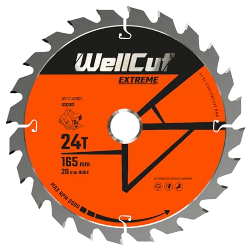 TCT Säge- & Kreissägeblatt 165 mm x 20 mm Bohrung Kreissägeblatt, Sägeblatt, Holz mit Nägeln, Kunststoff (24 Zähne blatt, 2), WELLCUT