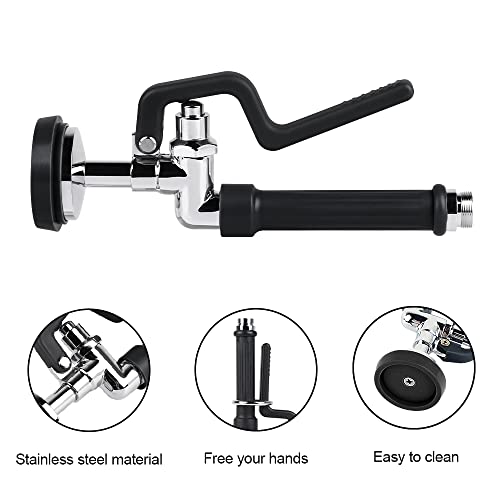 Rwusnx Pre-Rinse Sprayer Valve For Commercial Kitchen Sink Faucet, 1.42 Gpm High Pressure Commercial Pre Rinse Faucet Spray Head With Hand Grip Assembly Replacement Kit Chrome Polished (Black) #TOP2