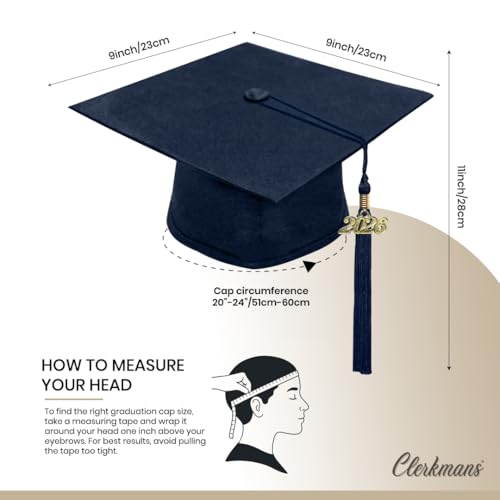 Image of CLERKMANS Unisex Matte Graduation Cap Gown Tassel Package, High School and University