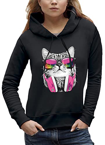 Sweat à capuche chat DJ lunettes de soleil sweat-shirt femme imprimé animaux musique