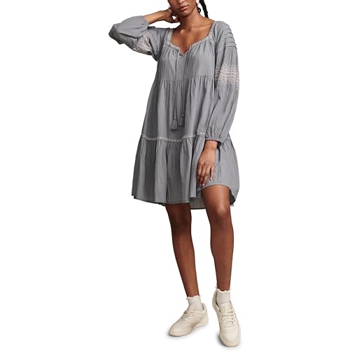 Lucky Brand Women's Embroidered Tiered Long Sleeve Mini, Blue, XS at Amazon  Women's Clothing store