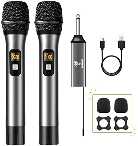 TONOR Wireless Microphone, UHF Dual Cordless Metal Dynamic Mic System with Rechargeable Receiver, for Karaoke Singing, Wedding, DJ, Party, Speech, Church, Class Use, 200ft (TW-630)