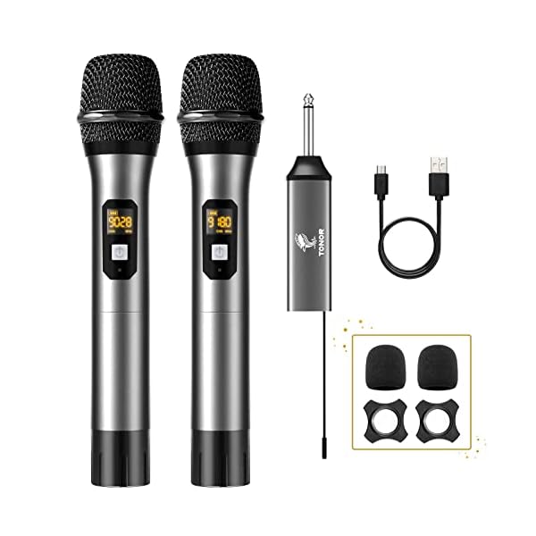 TONOR Wireless Microphone, UHF Dual Cordless Metal Dynamic Mic System with Rechargeable Receiver, for Karaoke Singing, Wedding, DJ, Party, Speech, Church, Class Use, 200ft (TW-630)