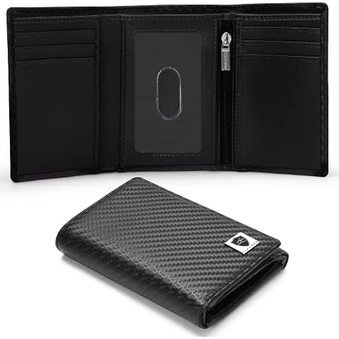 LIVLOKO Wallets Mens RFID Blocking Trifold Bi-fold Slim Genuine Leather Men Wallet with Coin Pocket Credit Card Slots ID Window Minimalist Mini Wallet for Gents Men with Gift Box Cover