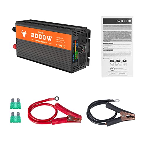 Power Inverter 2000 Watt, Car/Home 12V Dc To 110V Ac Converter, With Led Display, Dual Ac Outlets, Usb Port, Dual Smart Fans, Cables Included, Suitable For Home, Rv, Outdoor, Camping, Boat, Emergency #TOP6