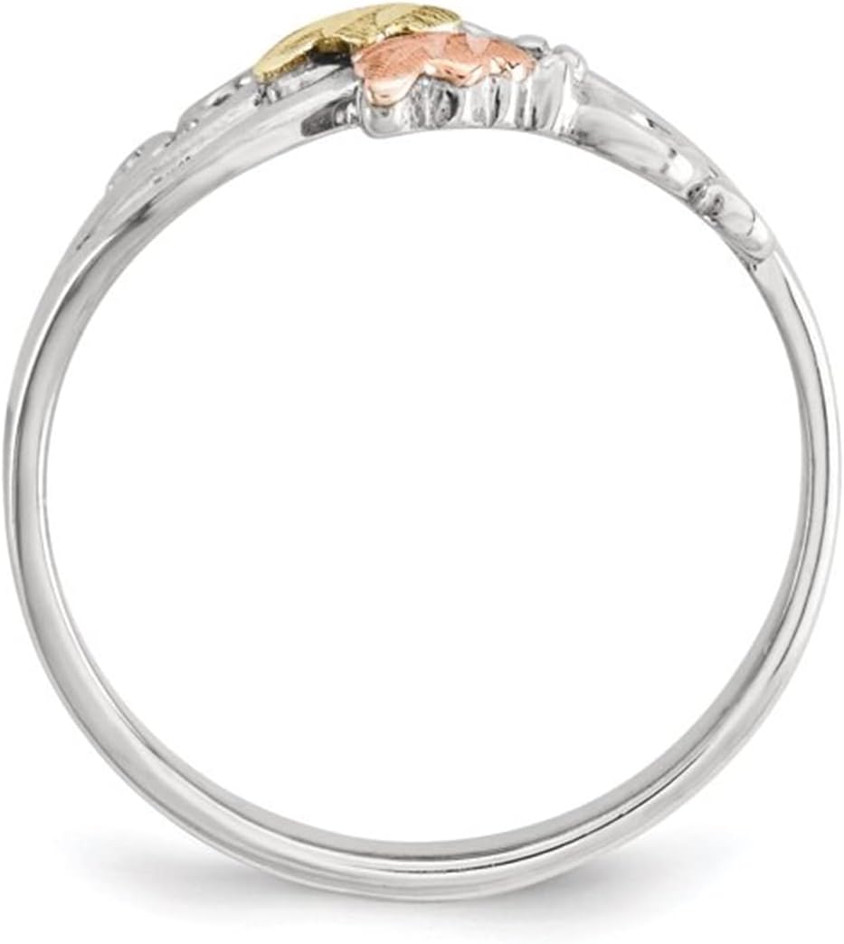 Leaf and Scrolling Vine Ring, Sterling Silver, 12k Green and Rose Gold Black Hills Gold Motif