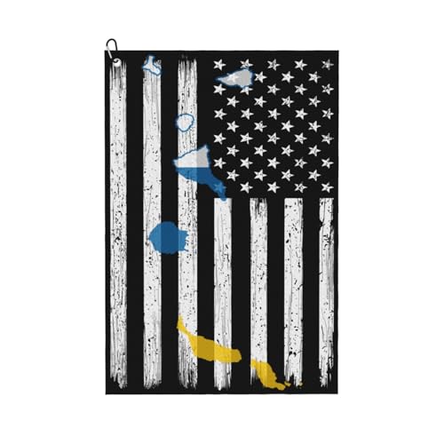 KXNSHWQ US and Flag Map of Canary Islands Golf Towel