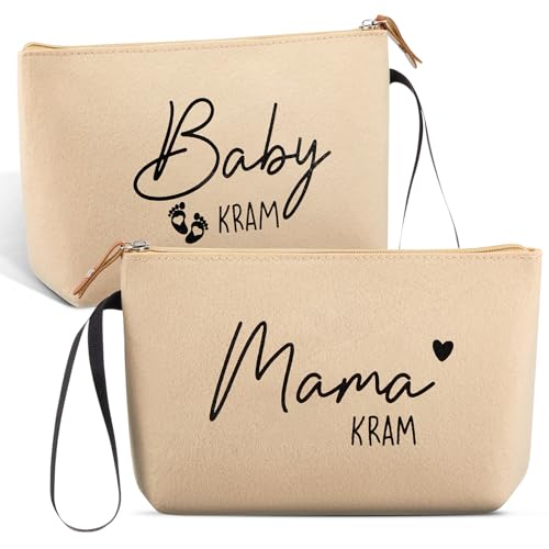 Xuniea 2 Stück Geschenke für Werdende Mütter Schwangere - Kosmetiktasche aus Filz mit Reißverschluss Filztasche für Mama Schwangerschaft Geschenk zur Geburt für Neue Mama Babyparty (Beige)