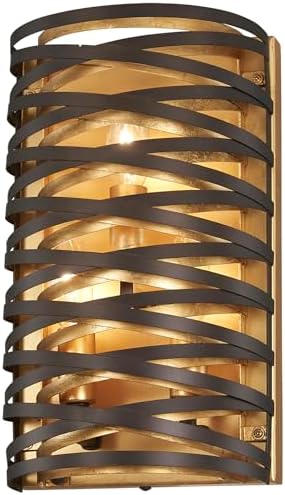 Minka Lavery 3673-111 Vortic Flow Wall Sconce, 3-Light, 180 Total Watts, 7-in H x 12-in W, Dark Bronze with Mosaic Gold Interior
