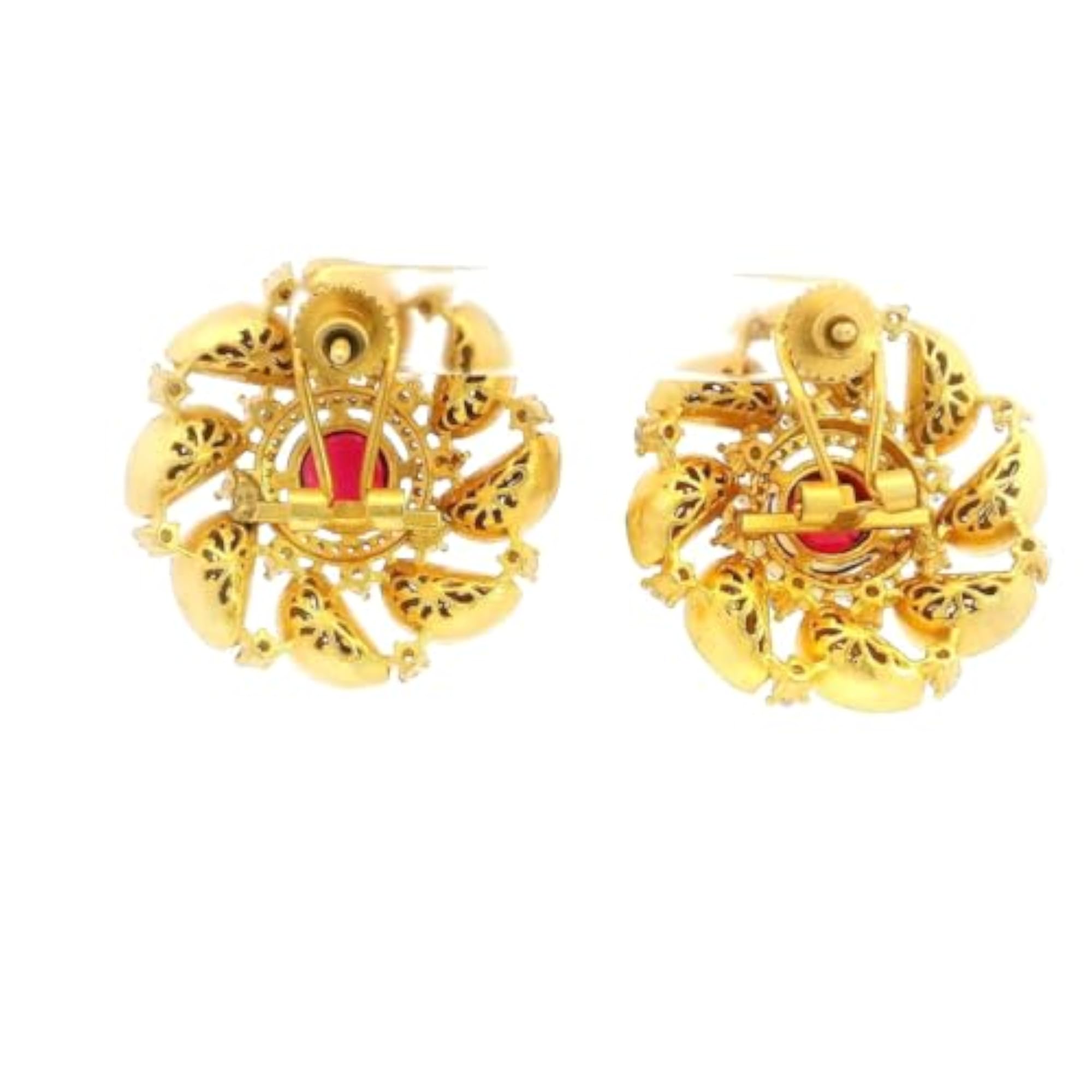 Women's Jaipur Moissanite Polki & Rubelite Studded Earrings