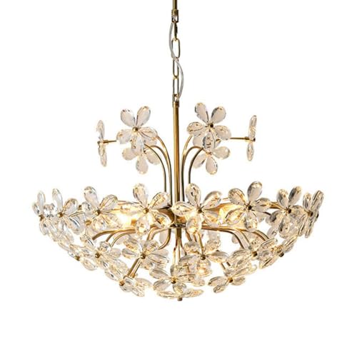 Lustre en cristal de luxe de 40 cm au design floral doré pour l'éclairage de votre salon