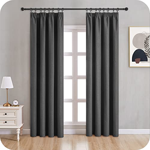 Topfinel Cortinas Dormitorios 100% Opacas Termicas Aislantes 225 Gris 2 Piezas Aislantes El Calor Y Frío Cortina Cinta Aislante para Riel De Ganchos 140x225 para Salon Decoracion Habitaicion Y Comedor