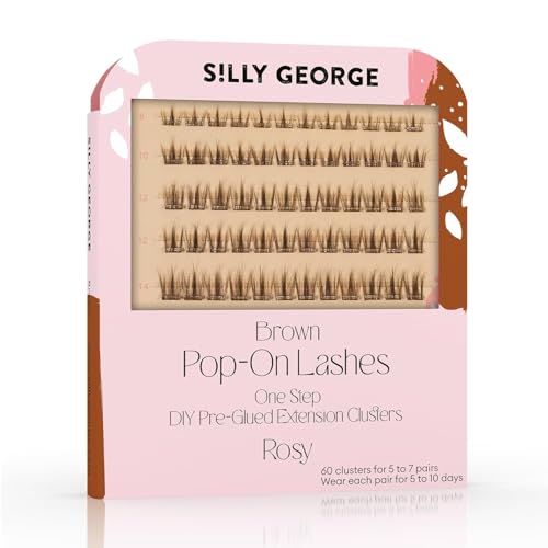 Silly George Pop-On Lashes - DIY 1-Step Pre-Glued Faux Eyelash Clusters, Natural Look Extensions, Black - Flutter, 5-7 Pair Set, Pack of 60 Clusters