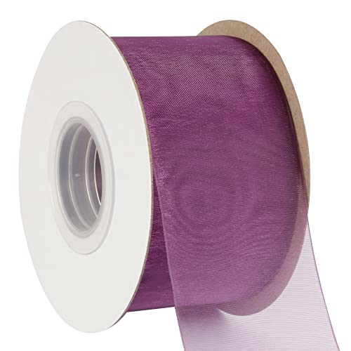 AVANAVA 2 Inch Wide Sheer Organza Ribbon Multi-Colors for Gift Wrapping Bouquet Wedding Decoration Floral Arrangement - 50 Yards (Plum)