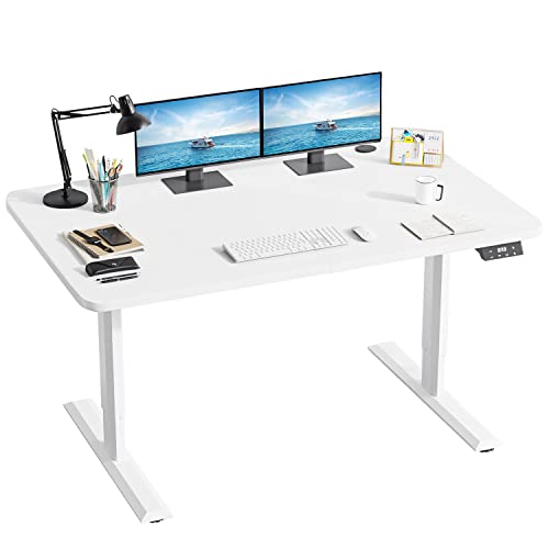 Yeshomy Electric Standing Desk Height Adjustable Table Ergonomic Home Office Workstation With Cup Holder And Headphone Hook, 55", White #TOP7