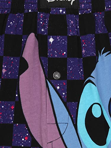 Disney Lilo & Stitch Galaxy Check Mens Cotton Jersey Button Fly Boxer Lounge Shorts (Large, Navy) #TOP4