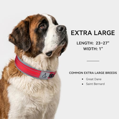 Image of Joytale Dog Collar for Extra Large Dogs, Neoprene Padded and Adjustable, Reflective Wide Heavy Duty Pet Collars with Durable Metal Belt Buckle for Walking, Red, XL