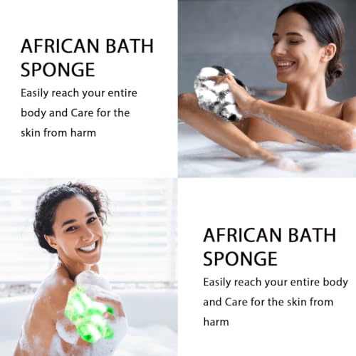 Image of UJFQBH African Net Sponge Authentic 3 Pack, the Gentle Exfoliating Body Scrubber that Unclogs Pores, Reaches Your Back, Dries Fast, and Leaves Skin Smooth Day After Day(Black,Blue,Green)