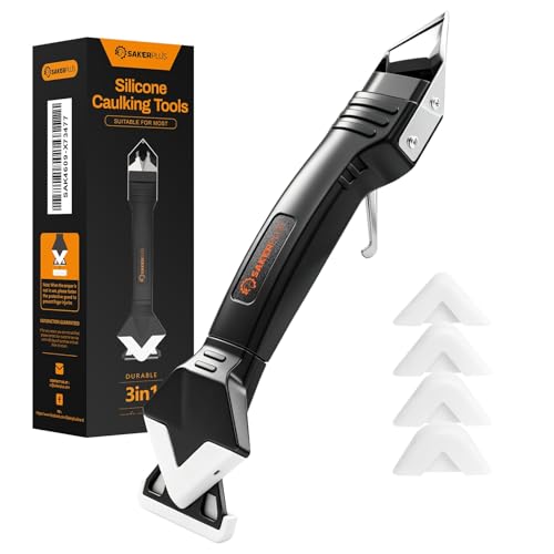 Sakerplus 3-in-1 Silicone Caulking Tools,Caulk Remover Tool and Caulk Finishing Tool Kit with Silicone Smoother,Nozzle Needle for Kitchen Bathroom Window Sink (Classic Black)
