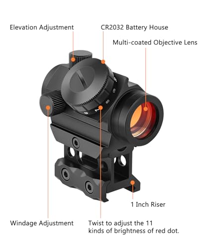 MidTen 2MOA Red Dot Sight 1x25mm Reflex Sight Waterproof & Shockproof & Fog-Proof Red Dot Scope with 1 inch Riser Mount