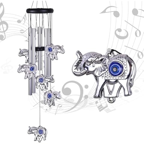 Blue Evil Eye Elephant Wind Chimes Outdoor Decor, Mobile Evil Eye Windcatcher, Evil Eye Elephant Wind Bells, Blue Evil Eye Amulet Wind Chimes for Home, Gift for Mom, Balcony, Patio, Garden Decoration Cover