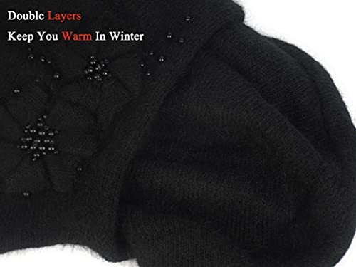 Aichuan Women Winter Knit Beret Hat Rabbit Hair French Style Beret Classic Warm Casual Beanie Hat Black #TOP4