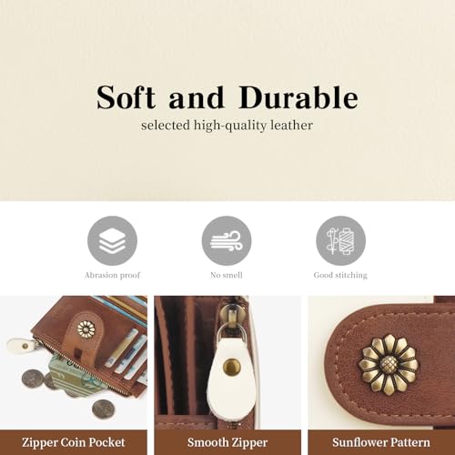 Image of Wallet Women,RFID Blocking Leather Womens Wallet Bifold Compact Card Holder Small Wallet for Women with Removable ID Window(Whitebrown)