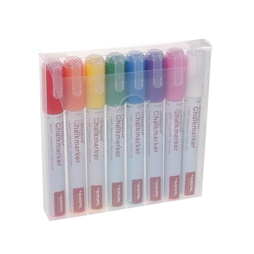Europel Kreidemarker Set 8 Farben, 6 mm Spitze wasserfest – Kreidestifte für Fenster Tafeln Schilder Glas, professionelle Chalk Marker für Gastronomie Büro Schule Innen und Außenbereich