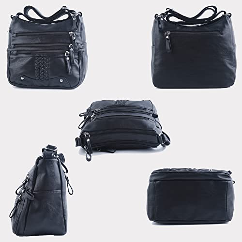 Image of ELDA 10 Pockets Crossbody Purse for Women Medium Pocketbooks Ladies Soft PU Leather Shoulder Bag Ladies Top Handle Satchel