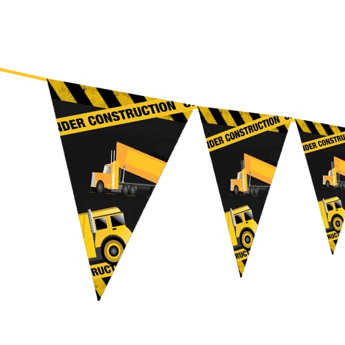 Image of WOW Party Studio Construction Theme Happy Birthday Bunting Banner - 10ft Long Flag Pennants, Premium Cardstock Kids Birthday Party Decorations, Wall Hanging Truck Theme Backdrop Banners