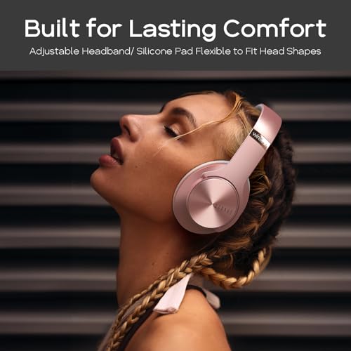 Image of DOQAUS Bluetooth Headphones Over-Ear, 52 Hrs Playtime Wireless With 3 EQ Modes, HiFi Foldable With Microphone and Soft Protein Earpads for iPhone, Travel, Home Office (Rose Gold)