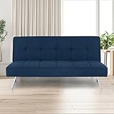 Naomi Home Madison Modern Futon Sofa Bed, Navy Blue, Tufted, Convertible, Linen Fabric, 750 lbs Weight Capacity