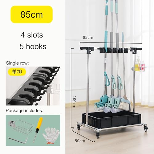 Carro organizador de suministros de limpieza con ruedas, cubo de fregona, soporte para escobas y estante de secado para tareas domésticas, escuelas y hospitales