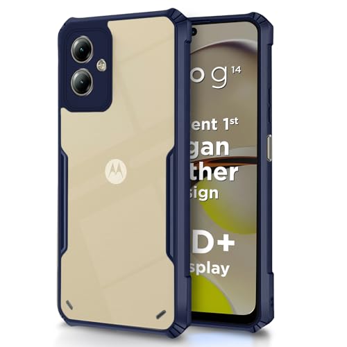 Image of Pikkme Moto G14 Back Cover | Crystal Clear Transparent Back | Ultra Hybrid | Full Camera Protection | Raised Edge | Bumper Back Case (Blue)