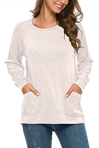 AUSELILY Womens Long Sleeve Tunic Tops Casual Loose Fit Sweatshirts Round Neck Pullover Blouse Sweatshirts with Pocket2