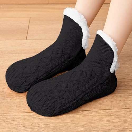 Image of Fluffy Fuzzy Warm Slipper Socks for Men /Women Black Thick Fleece Lined Non-Slip Socks Indoor Floor Christmas stockings Christmas gifts