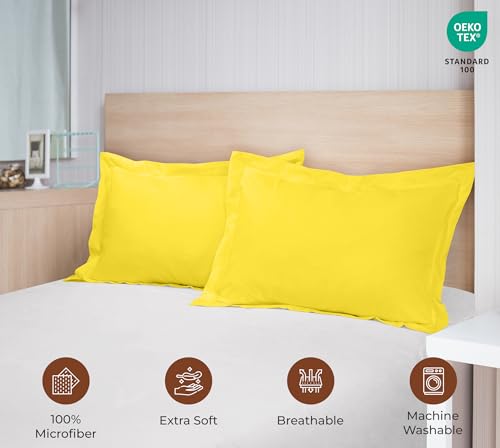 Image of Royale Linens Pillow Shams 2 Pack Euro Size 26x26 Inch - Brushed 1800 Microfiber - Bed Pillow Shams, Wrinkle Resistant Super Soft and Cozy - Back Overlap Closure - Oxford Pillowcase (Euro, Yellow)