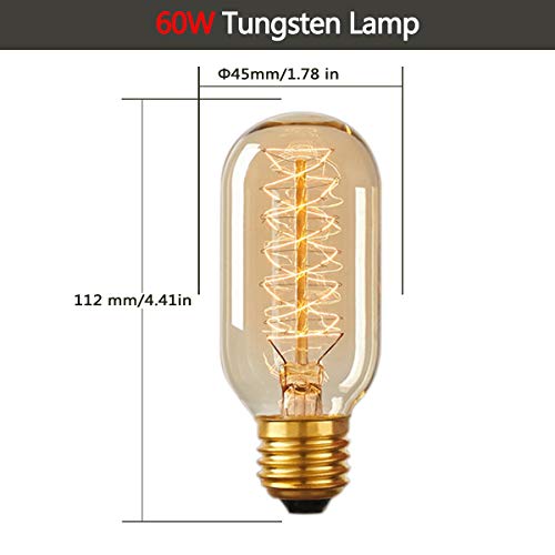 CITRA Vintage Antique Amber Glass E26/27 T45 Dimmable 60W Edison Incandescent Tungsten Light Bulbs - (Warm White, 350Lm) Pack Of 2