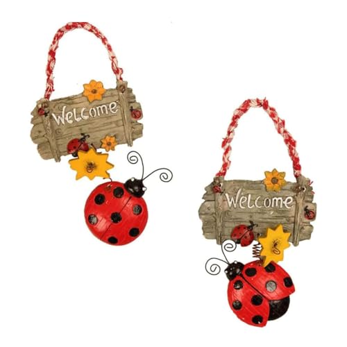 2 Pièces Panneau 'Bienvenue' Coccinelle - Décor Murale en Résine pour Porte d'Entrée - Décoration Extérieur/Intérieur Style Campagne - Suspendu avec...