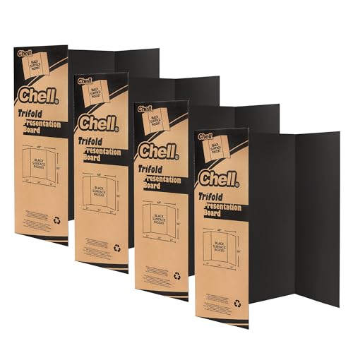 Image of Chell 36 inch x 48 inch Large Trifold Poster Board, 4 Pack, Black Corrugated Project Boards for Science Fair, School Projects, Event Displays and Business Presentations