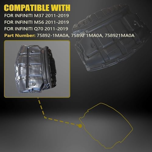 Image of Splash Shield Mud Guard Lower Engine Under Cover Compatible with Infiniti M37 M56 M35h Q70 2011-2019 Replace# 75892-1MA0A, 758921MA0A