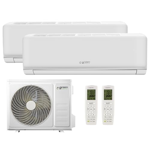 Green Electric Plus Klimaanlage Dual Split 9000+9000 BTU Wi-Fi R32 Energieeffizienz A++/A+ Klimagerät mit Zwei Inneneinheiten und 1 Außeneinheit Fernbedienung App-Steuerung Niedriger Verbrauch