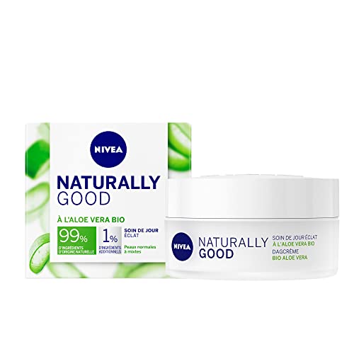 NIVEA NATURALLY GOOD Soin de Jour Coup d’Éclat 50 ml, Soin visage avec 99% d’ingrédients d’origine naturelle, crème de jour à l'Aloe Vera BIO & aux huiles...